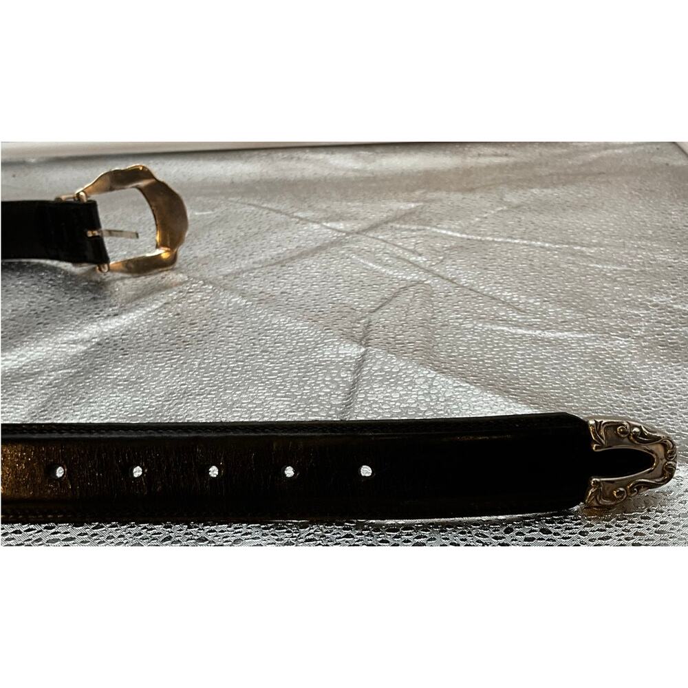 Fossil Women's BT770500101 Small Black Silver Conch Leather Belt - Picture 6 of 10
